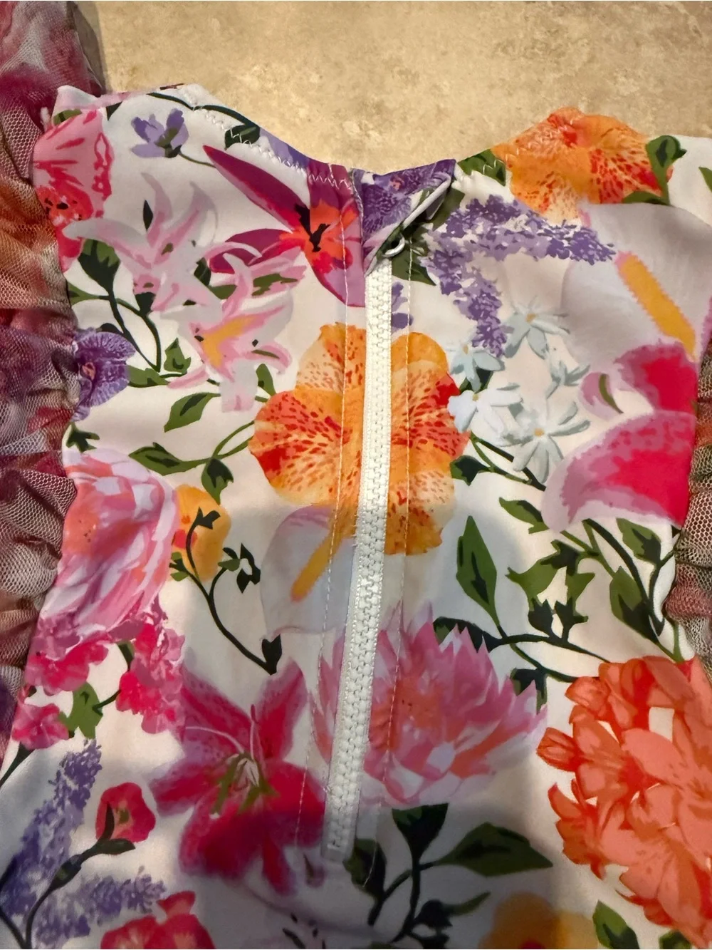 Shade Critters Floral Girls Swim Dress - Pink & Purple Flowers on White